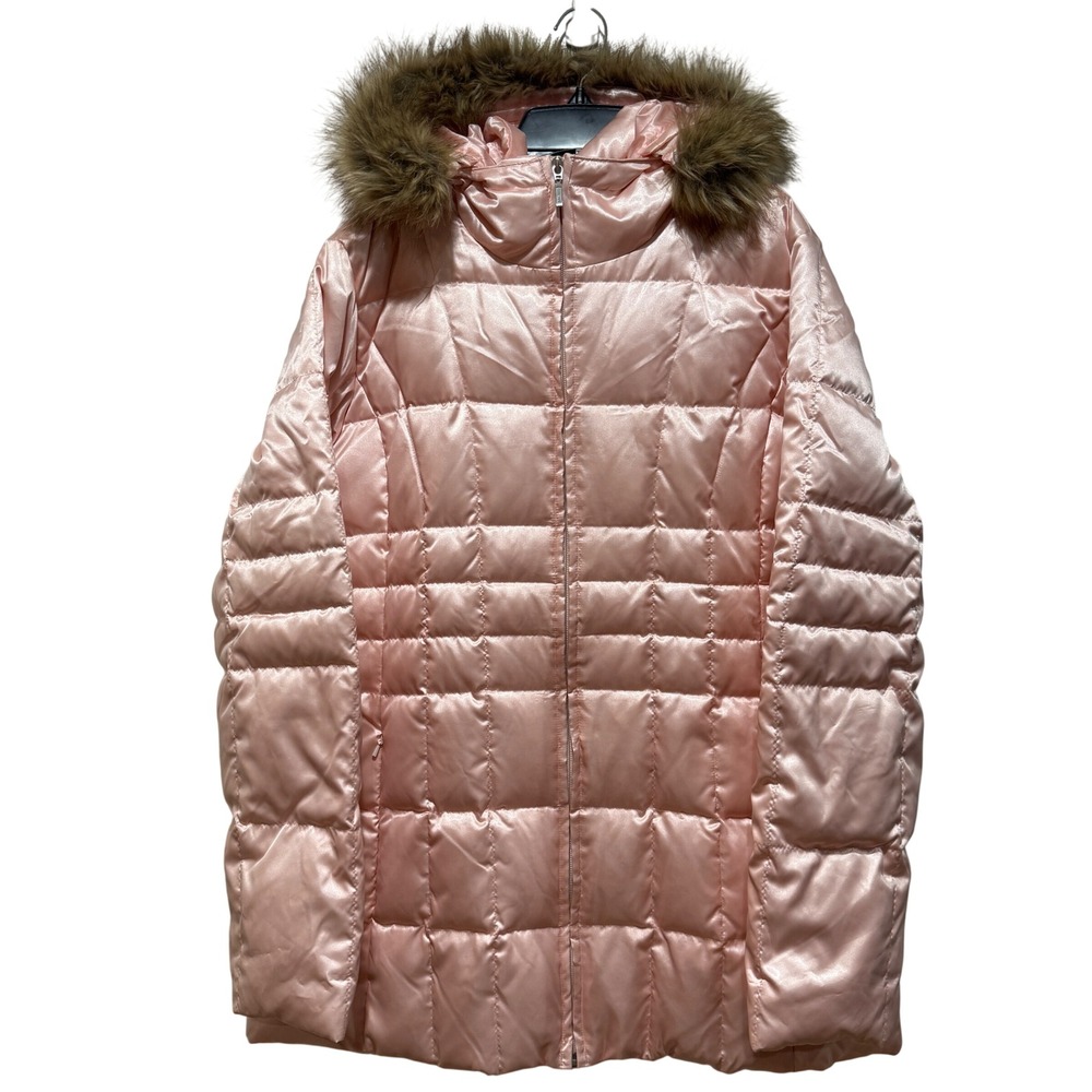 Lands End Women Down Puffer Parka Jacket L Large 14-16 Quilted Blush Baby Pink